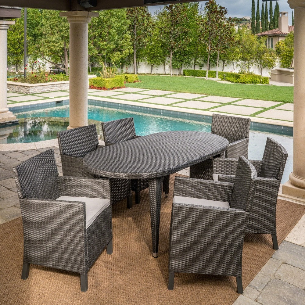Sardinia Outdoor 7-piece Oval Wicker Dining Set with Cushions by Christopher Knight Home
