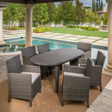 Sardinia Outdoor 7-piece Oval Wicker Dining Set with Cushions by Christopher Knight Home