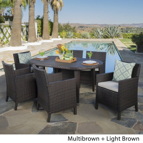 Sardinia Outdoor 7-piece Oval Wicker Dining Set with Cushions by Christopher Knight Home