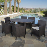 Sardinia Outdoor 7-piece Oval Wicker Dining Set with Cushions by Christopher Knight Home