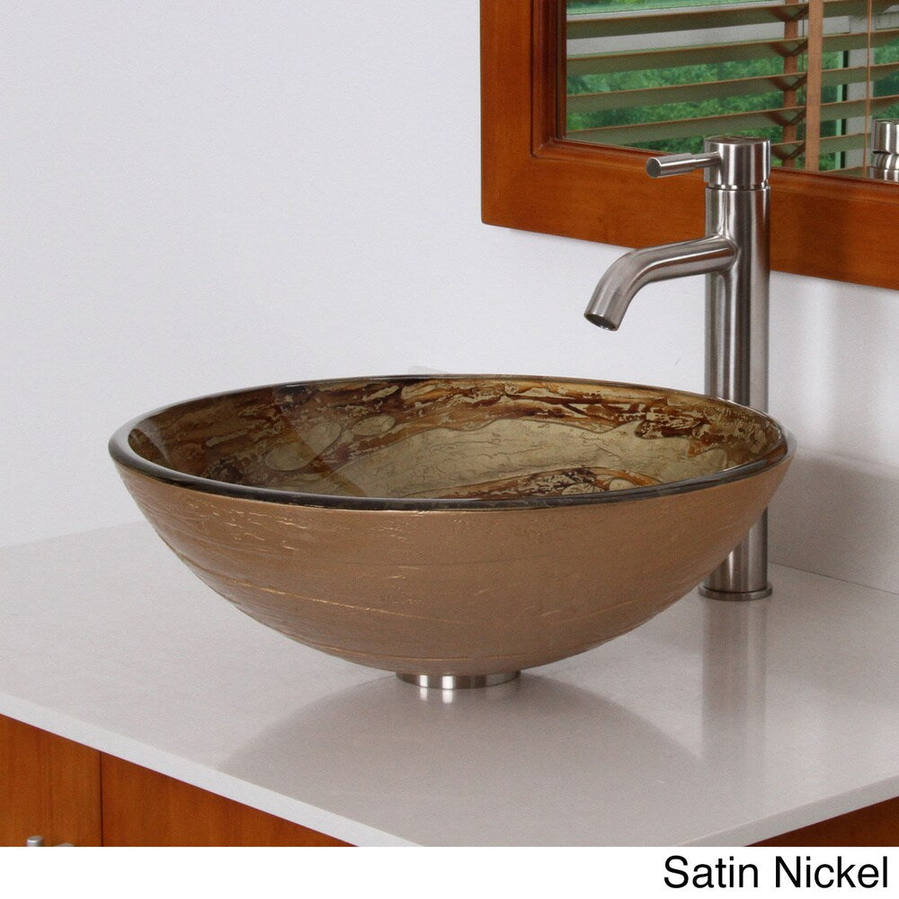 Elite Modern Design Tempered Glass Bathroom Vessel Sink with Faucet Combo