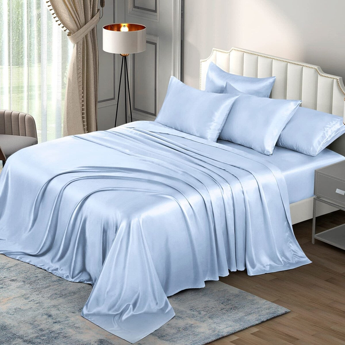 Satin Sheets King(6 Pieces, Taupe)Luxury Silky Satin Bed Sheets King Bedding Set,1 Satin Fitted Sheet 1 Flat Sheet 4 Pillow