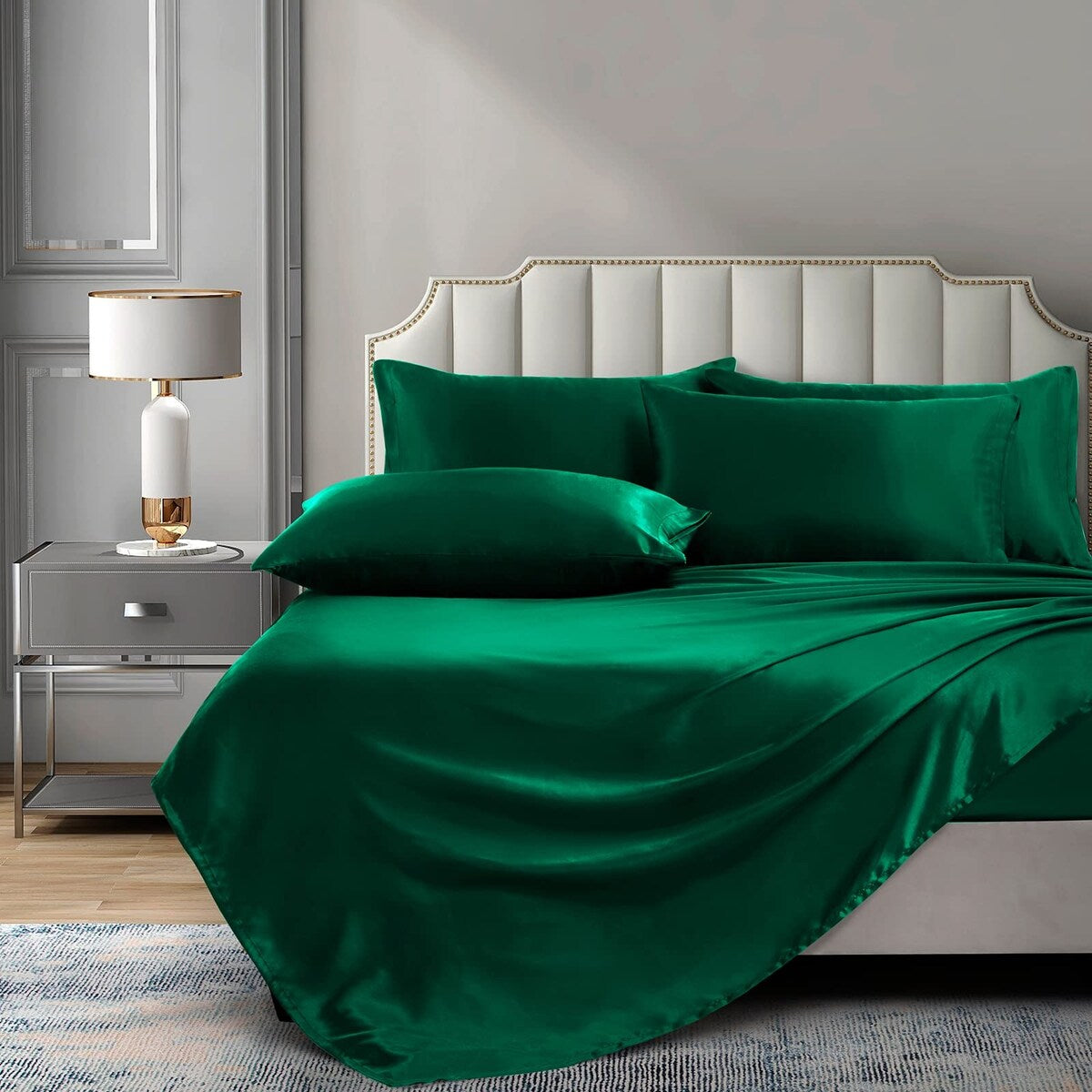 Satin Sheets King(6 Pieces, Taupe)Luxury Silky Satin Bed Sheets King Bedding Set,1 Satin Fitted Sheet 1 Flat Sheet 4 Pillow