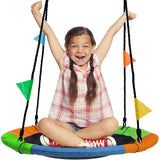 Saucer Tree Swing in Multi-Color Rainbow – Kids Indoor/Outdoor Round Mat Swing – Accessories Included (Round – 24”)