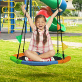 Saucer Tree Swing in Multi-Color Rainbow – Kids Indoor/Outdoor Round Mat Swing – Accessories Included (Round – 24”)