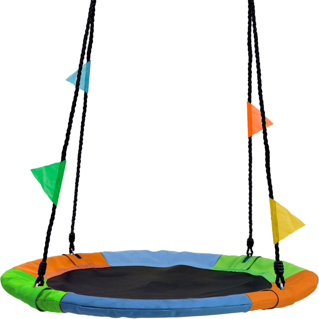 Saucer Tree Swing in Multi-Color Rainbow – Kids Indoor/Outdoor Round Mat Swing – Accessories Included (Round – 24”)