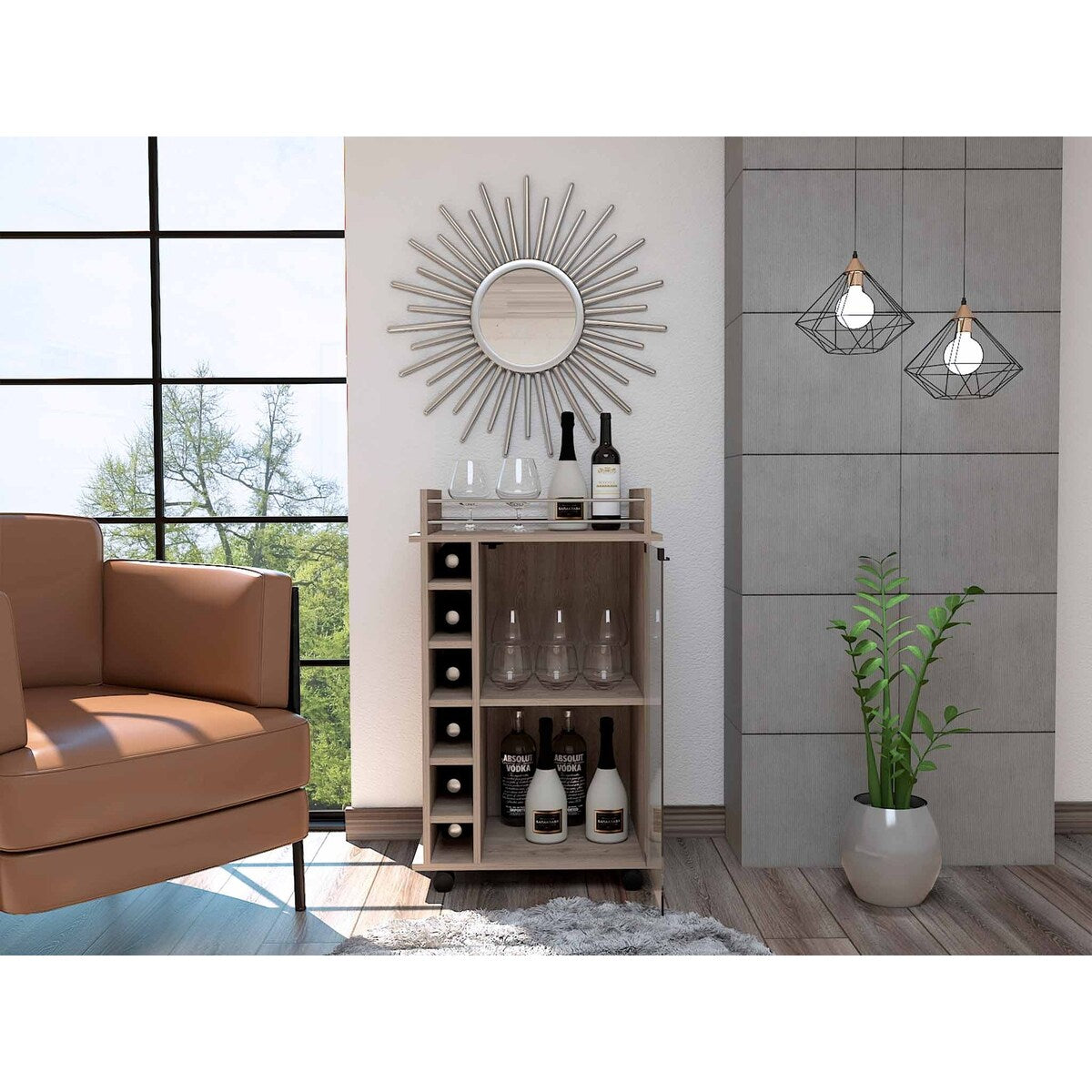 Savannah 6-Bottle 3-Shelf Bar Cart