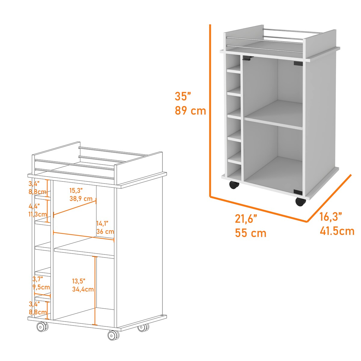 Savannah 6-Bottle 3-Shelf Bar Cart