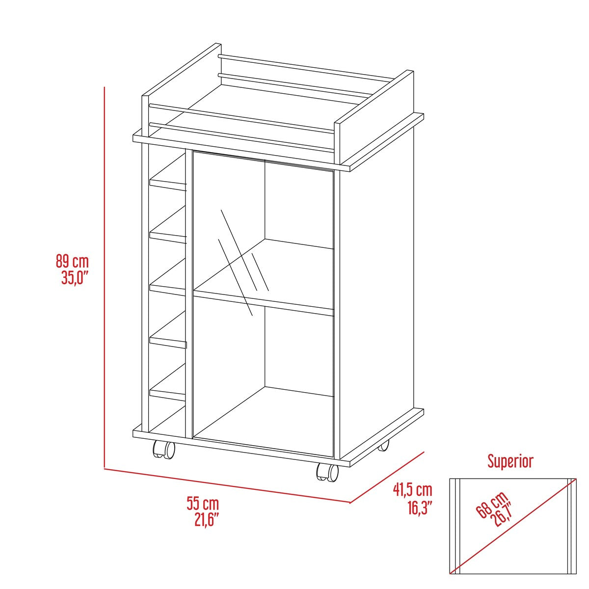 Savannah 6-Bottle 3-Shelf Bar Cart