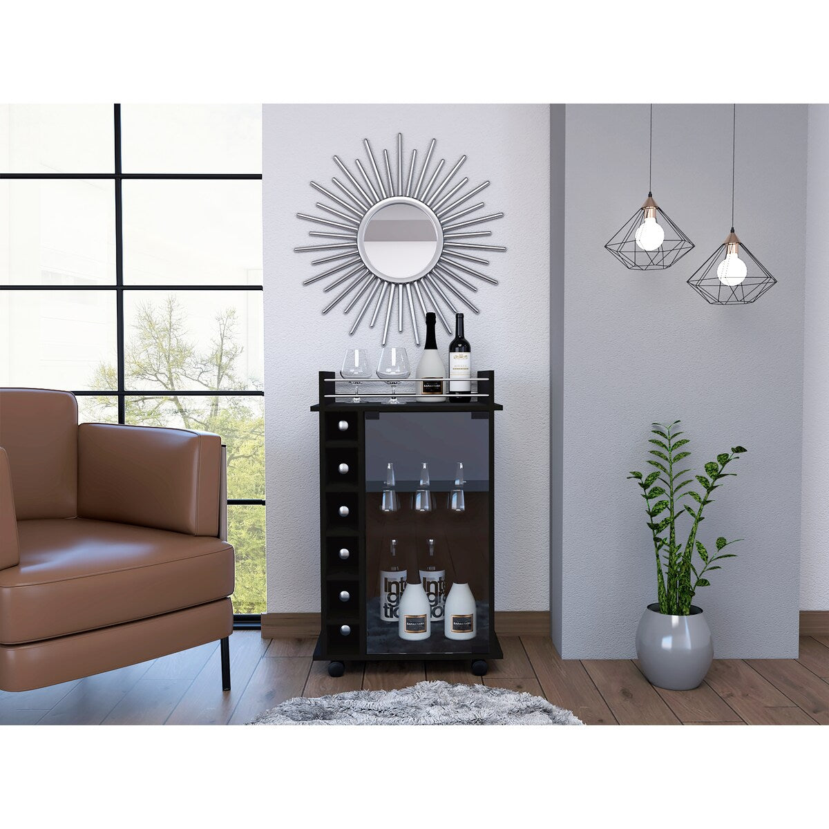 Savannah 6-Bottle 3-Shelf Bar Cart