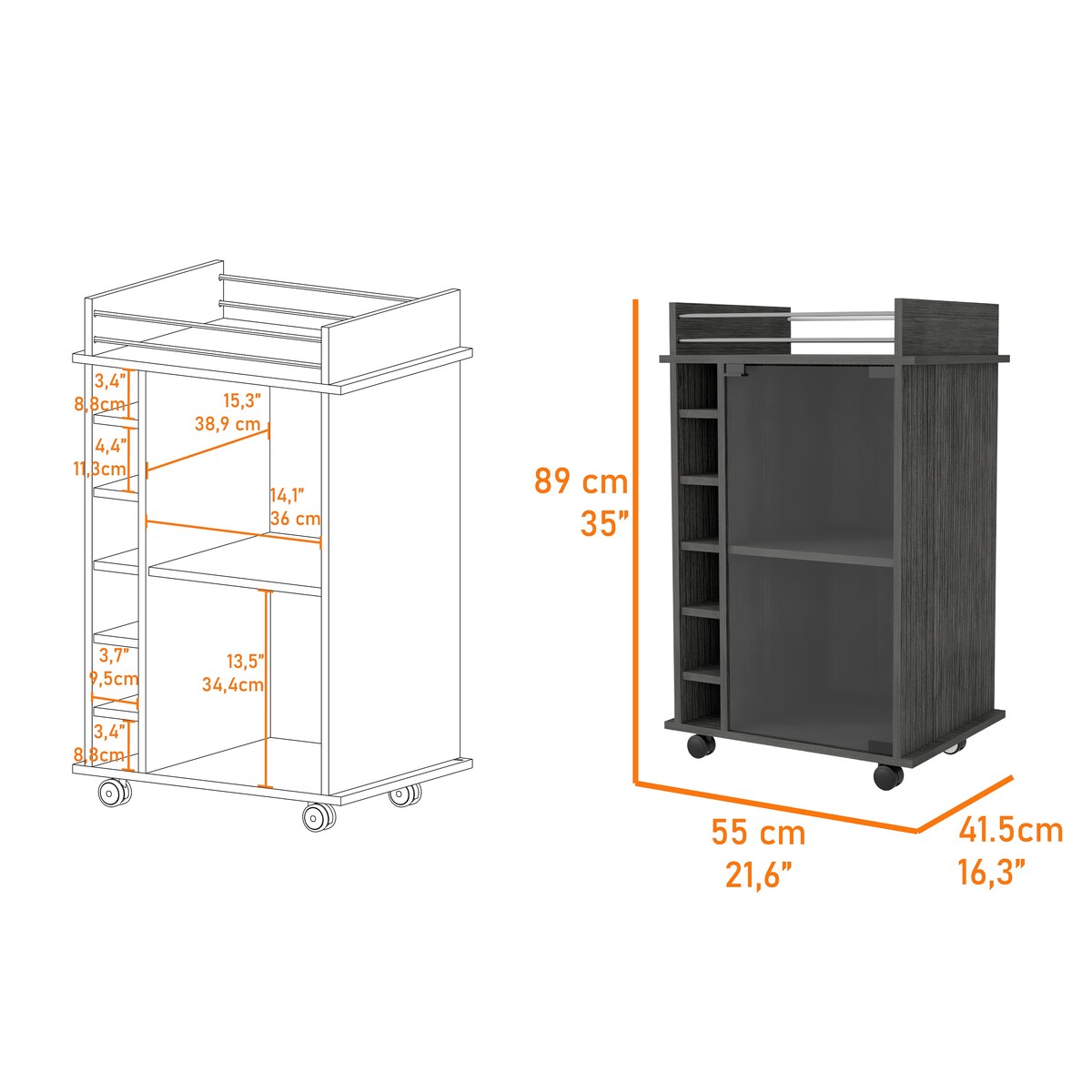 Savannah 6-Bottle 3-Shelf Bar Cart