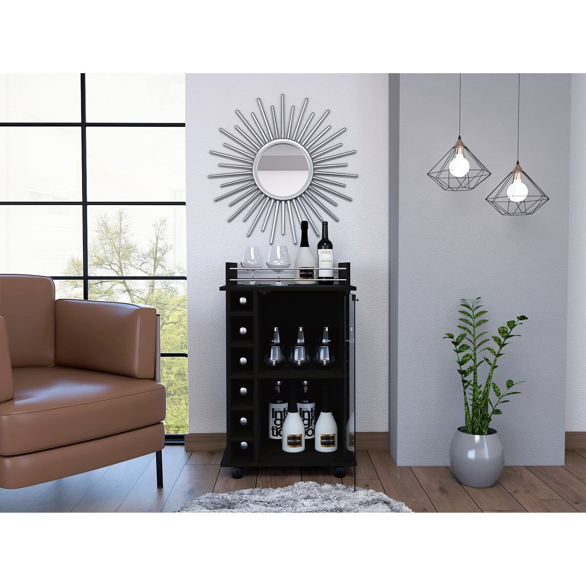 Savannah 6-Bottle 3-Shelf Bar Cart