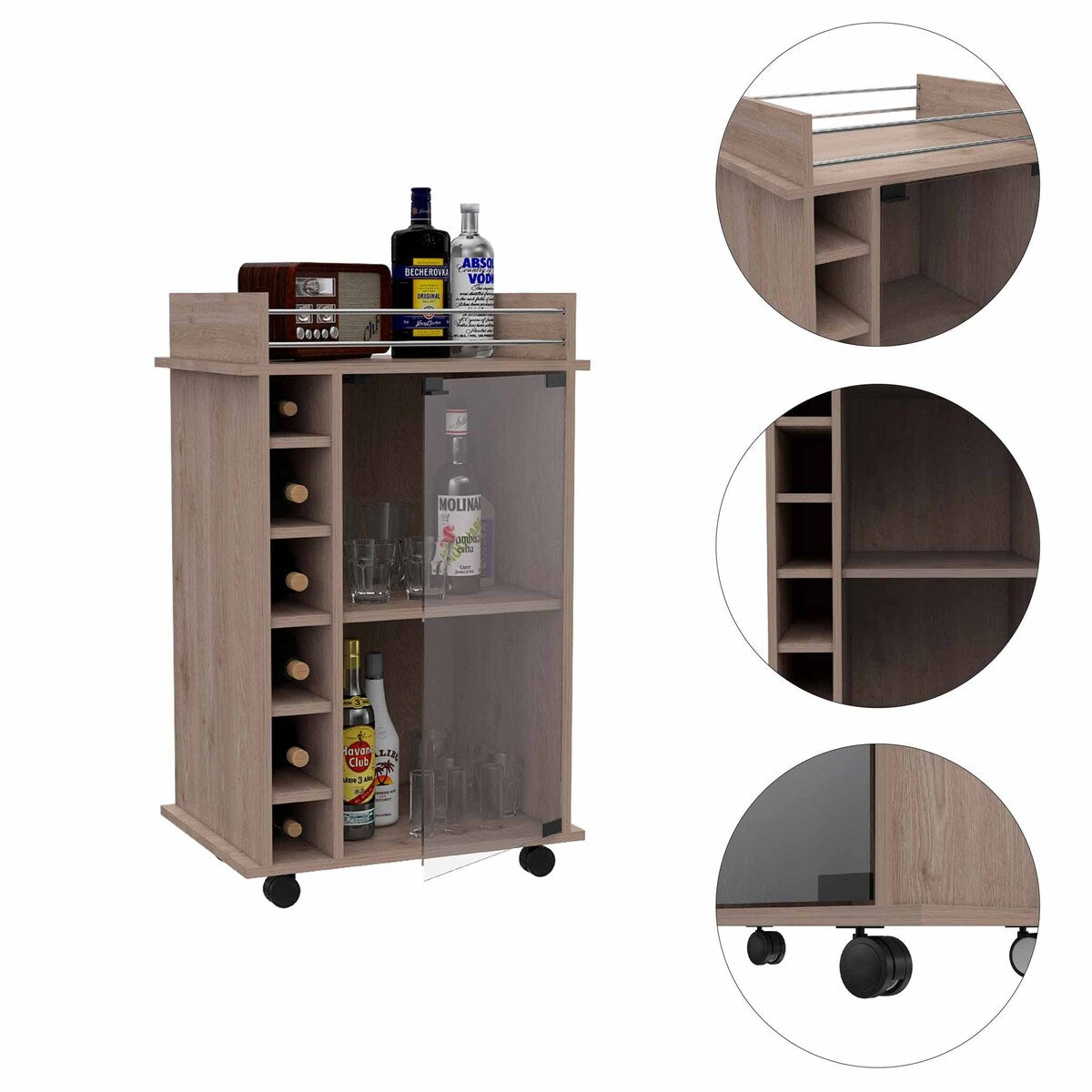 Savannah 6-Bottle 3-Shelf Bar Cart