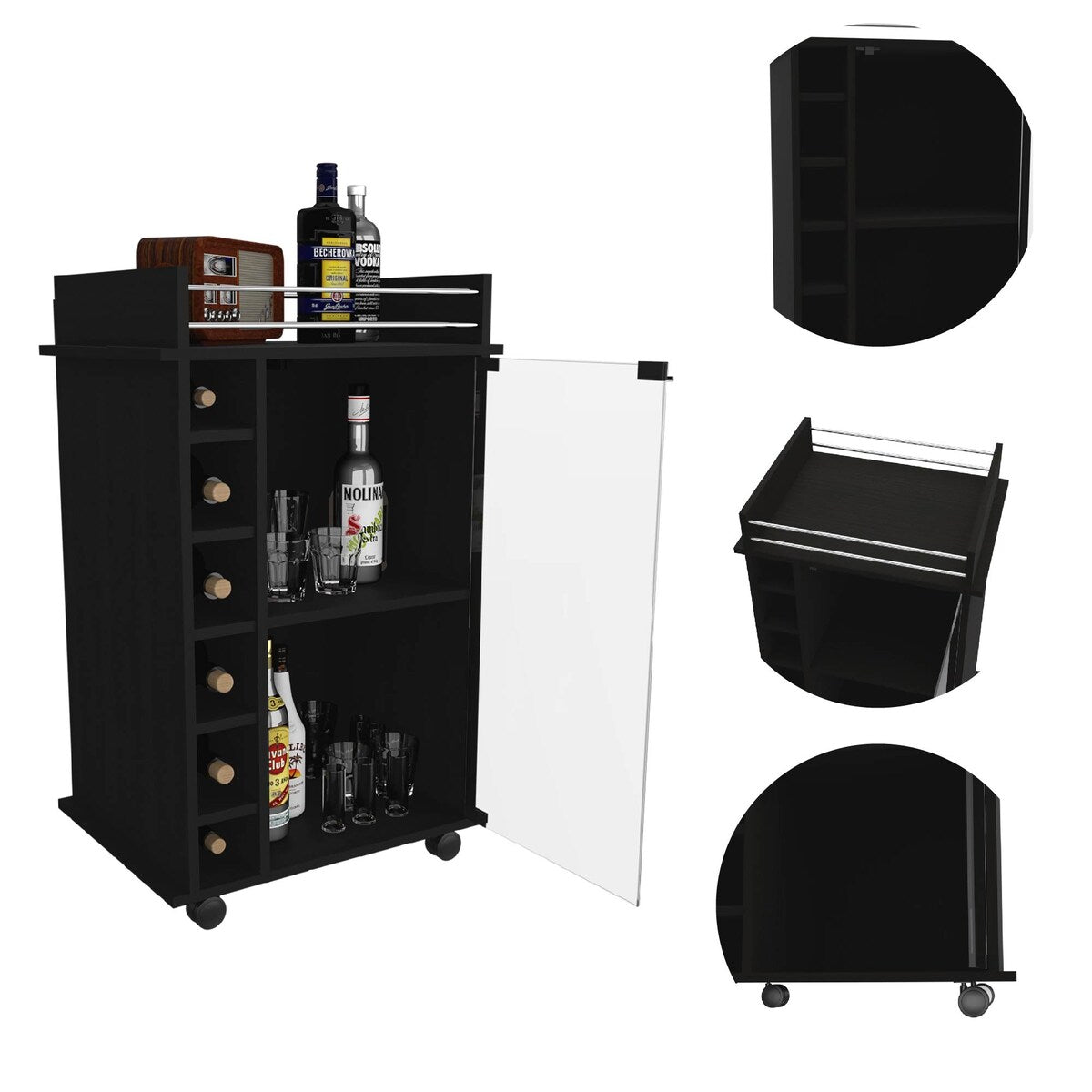 Savannah 6-Bottle 3-Shelf Bar Cart