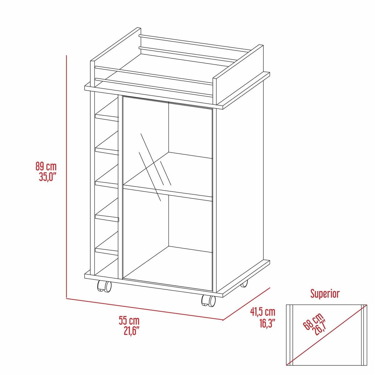 Savannah 6-Bottle 3-Shelf Bar Cart
