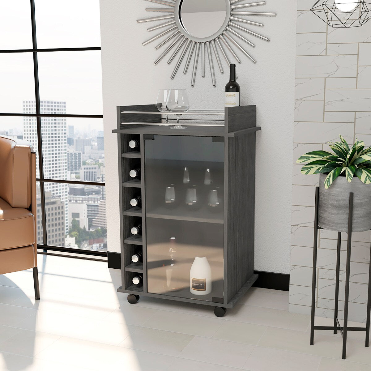 Savannah 6-Bottle 3-Shelf Bar Cart
