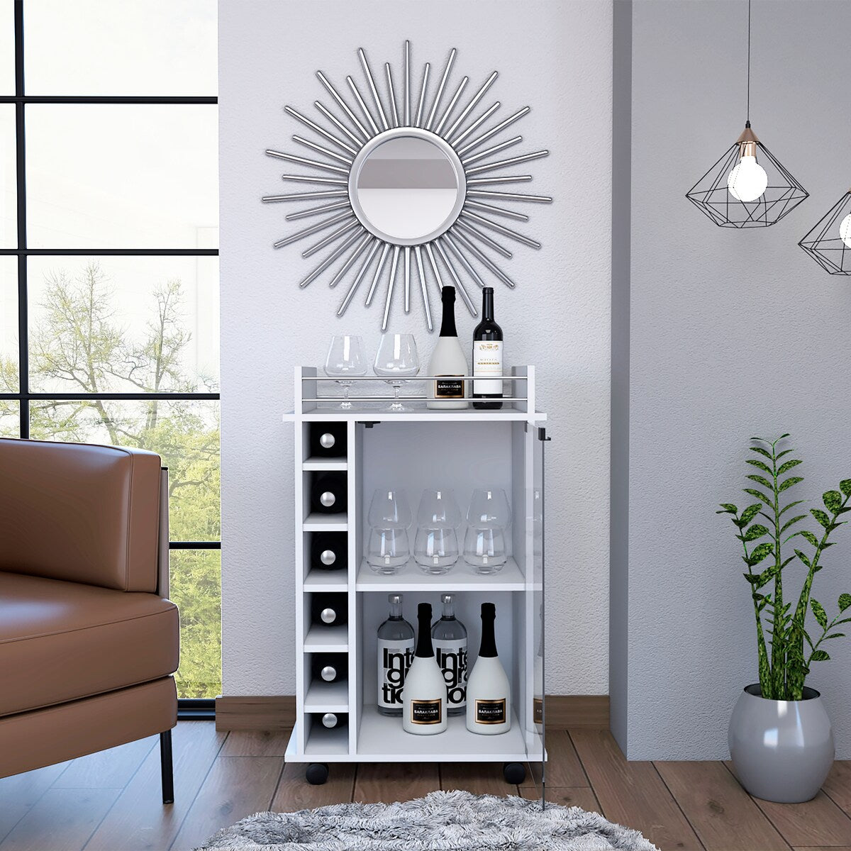 Savannah 6-Bottle 3-Shelf Bar Cart