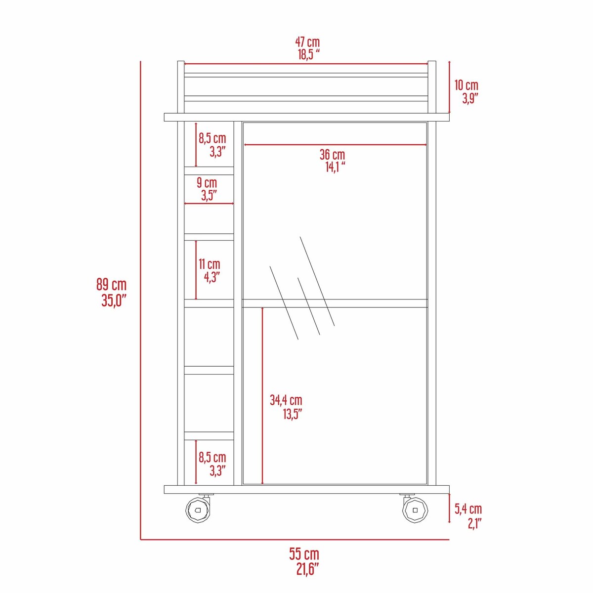 Savannah 6-Bottle 3-Shelf Bar Cart