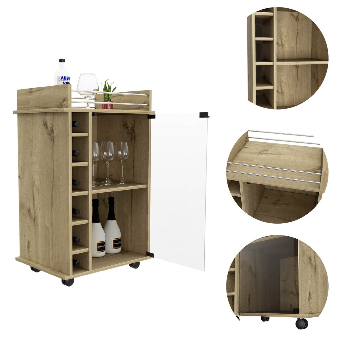 Savannah 6-Bottle 3-Shelf Bar Cart