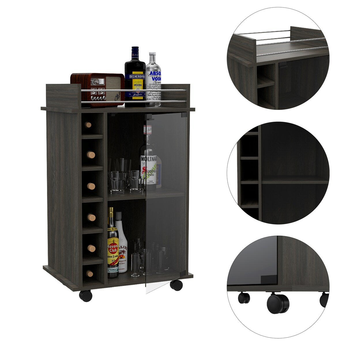 Savannah 6-Bottle 3-Shelf Bar Cart