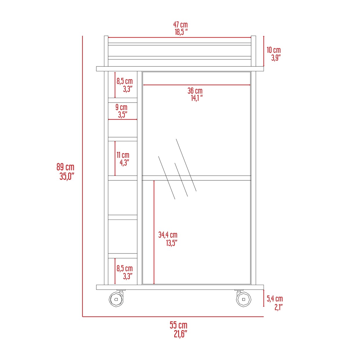 Savannah 6-Bottle 3-Shelf Bar Cart