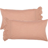 Sawyer Mill Red Ticking Stripe Ruffled King Pillow Case Set of 2 21x40