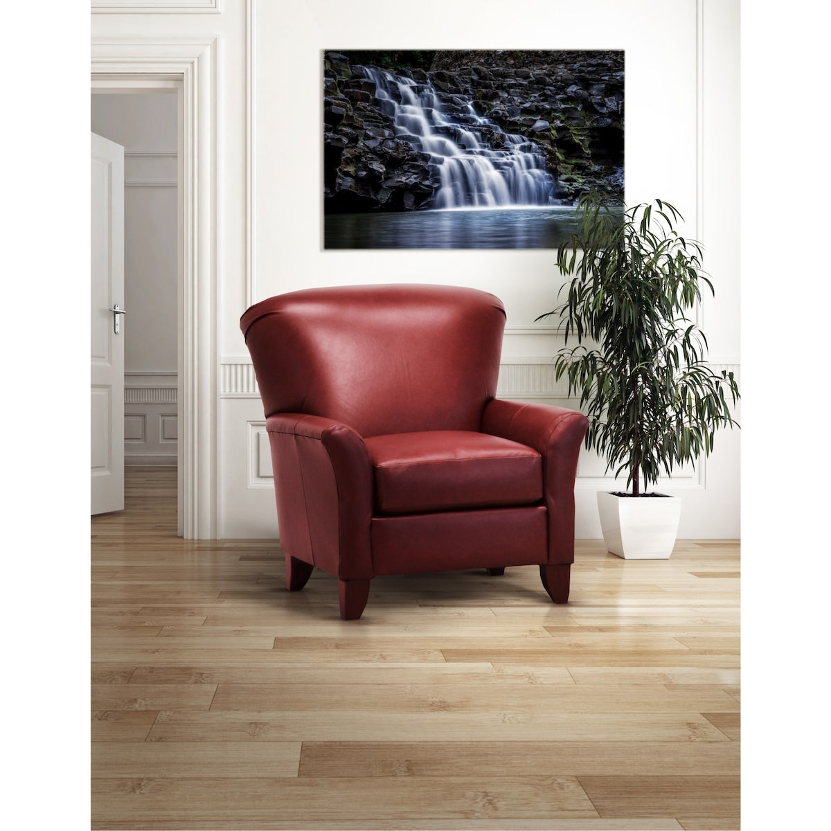 Saxon Burgandy Top Grain Leather Flared Arms Accent Chair