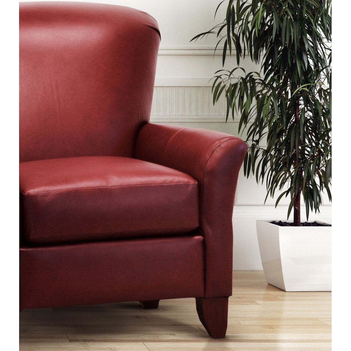 Saxon Burgandy Top Grain Leather Flared Arms Accent Chair