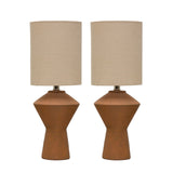 Sculptural Terracotta Table Lamp with Linen Shade - 4.8"L x 4.8"W x 20.3"H