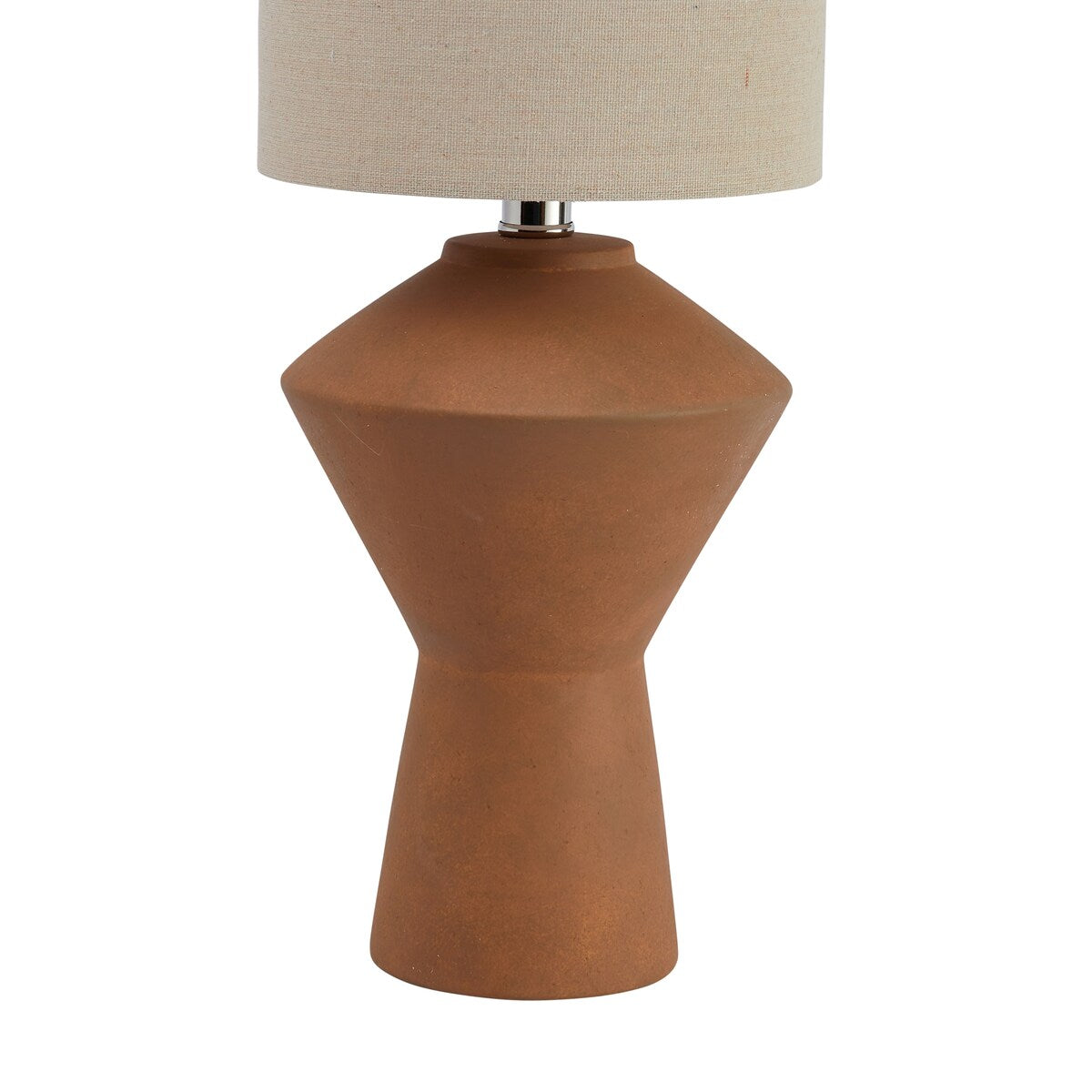 Sculptural Terracotta Table Lamp with Linen Shade - 4.8"L x 4.8"W x 20.3"H
