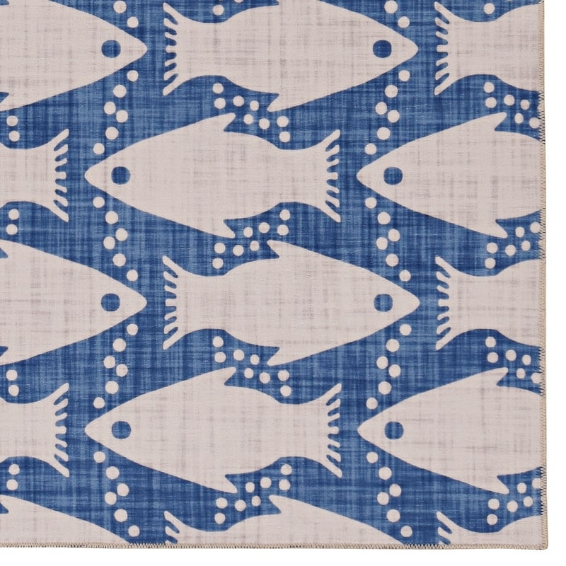 Seabourne Machine Washable Coastal Ivory and Blue Area Rug
