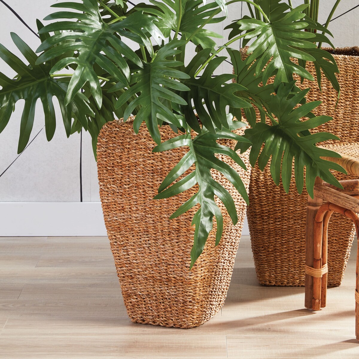 Seagrass Tall Square Planters, Set Of 2
