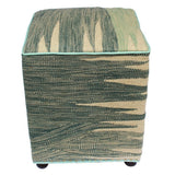 Seal Grey/Ivory Handmade Kilim Upholstered Ottoman 16"x16"x20"