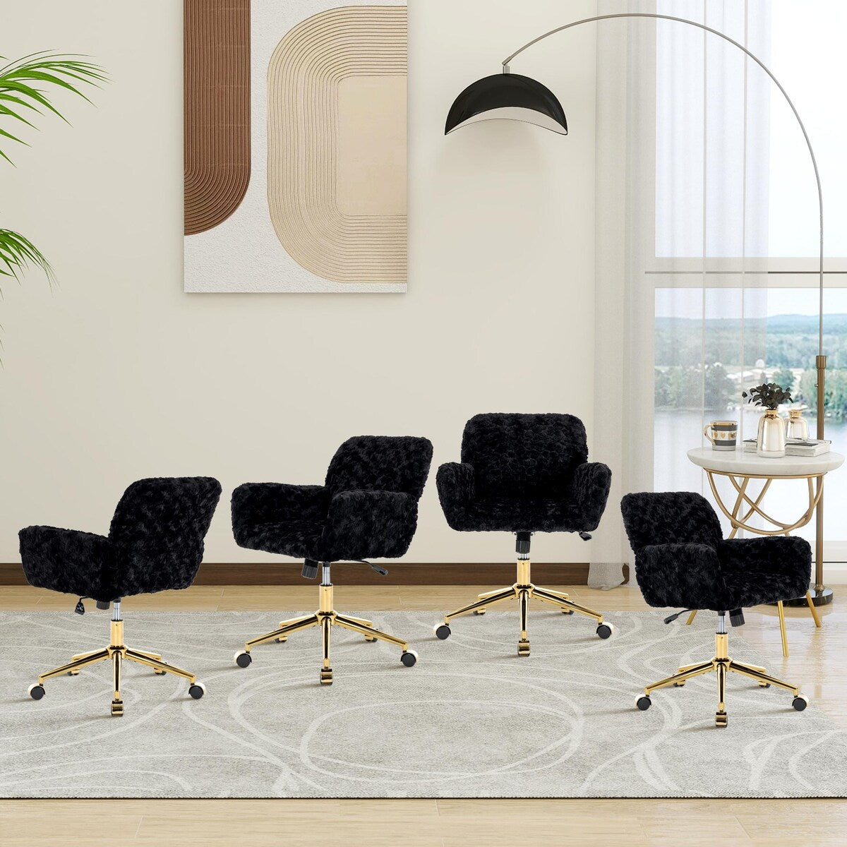 Upholstered Office Chair with Adjustable 360 Swivel Golden Base
