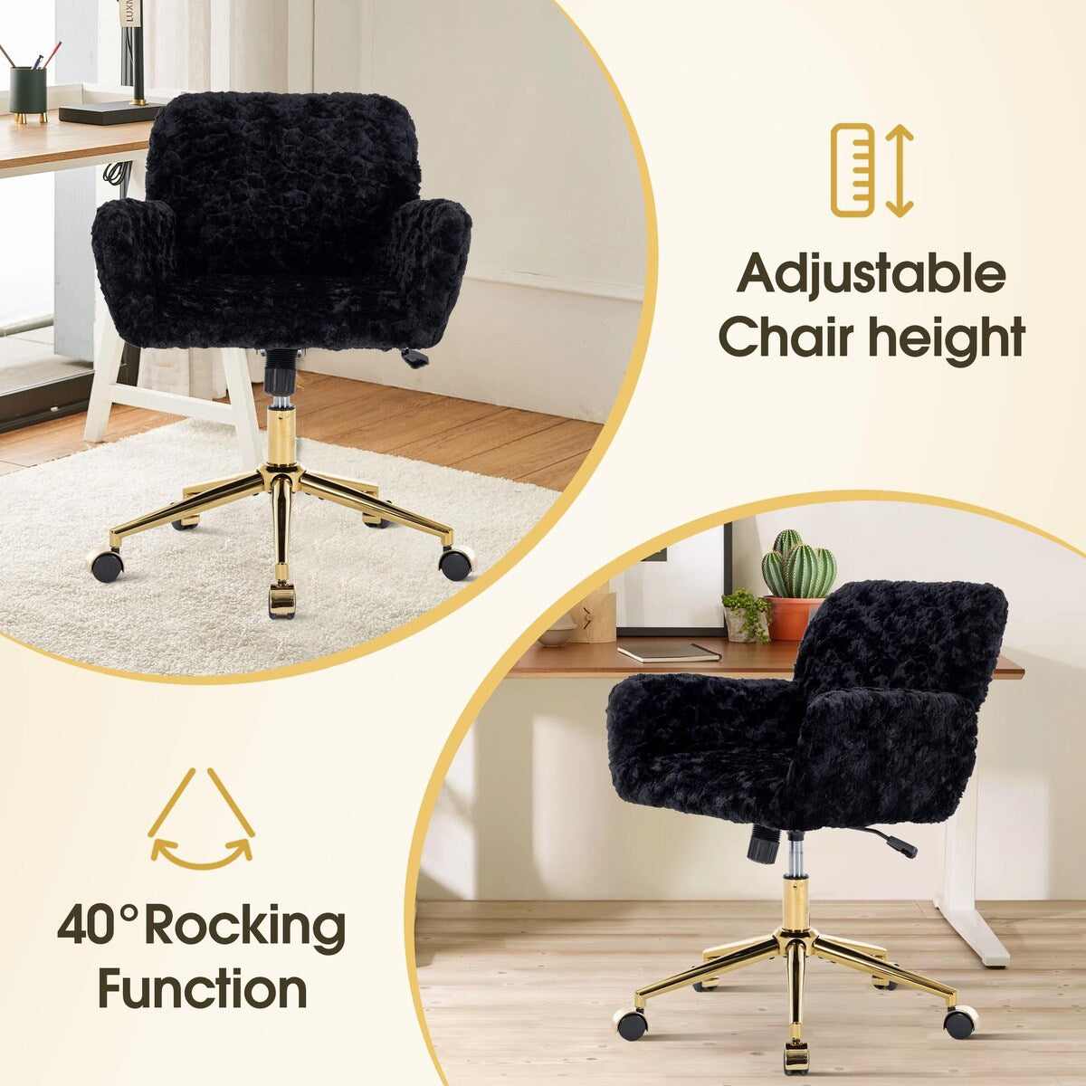 Upholstered Office Chair with Adjustable 360 Swivel Golden Base