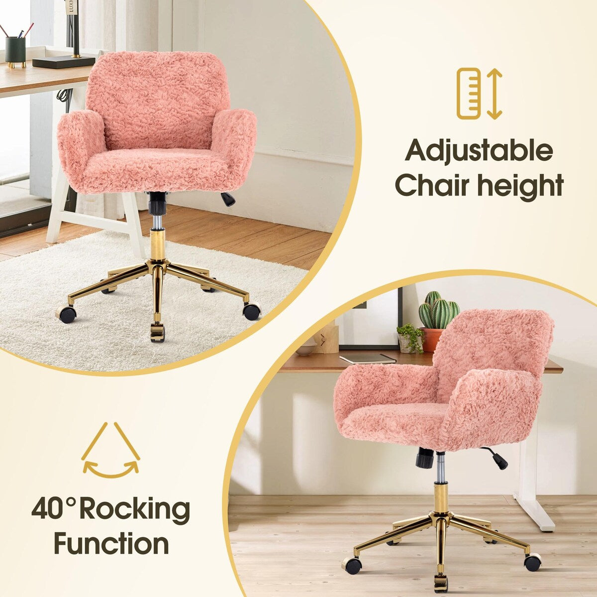 Upholstered Office Chair with Adjustable 360 Swivel Golden Base