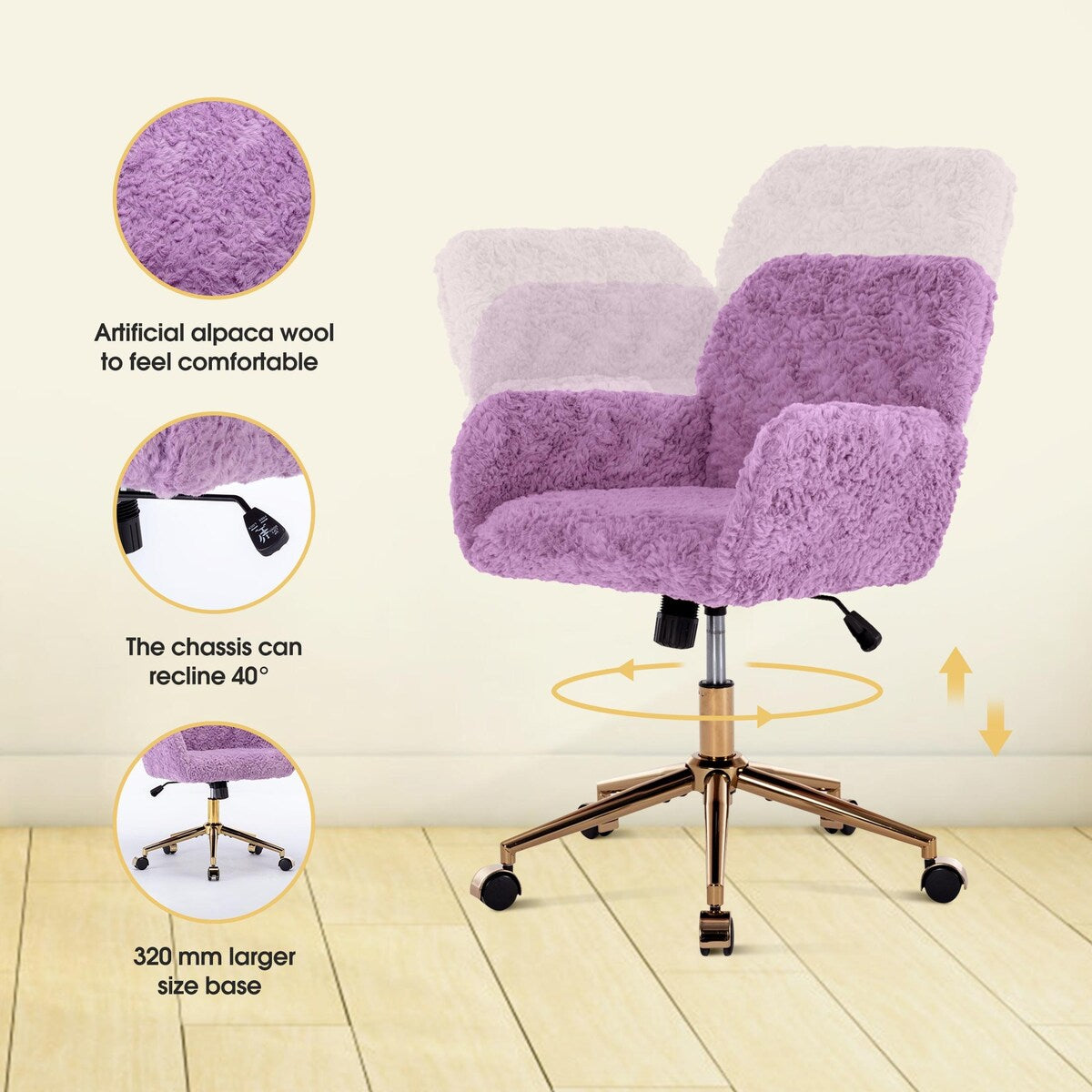 Upholstered Office Chair with Adjustable 360 Swivel Golden Base