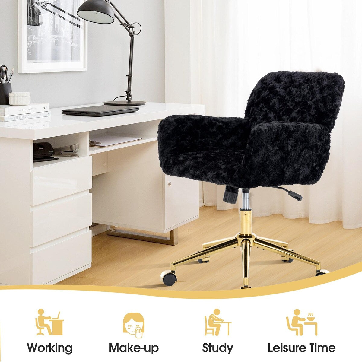 Upholstered Office Chair with Adjustable 360 Swivel Golden Base