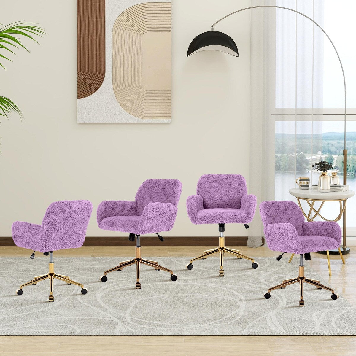 Upholstered Office Chair with Adjustable 360 Swivel Golden Base