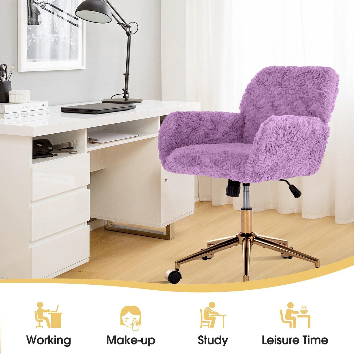 Upholstered Office Chair with Adjustable 360 Swivel Golden Base