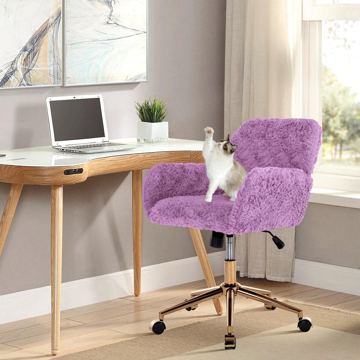 Upholstered Office Chair with Adjustable 360 Swivel Golden Base