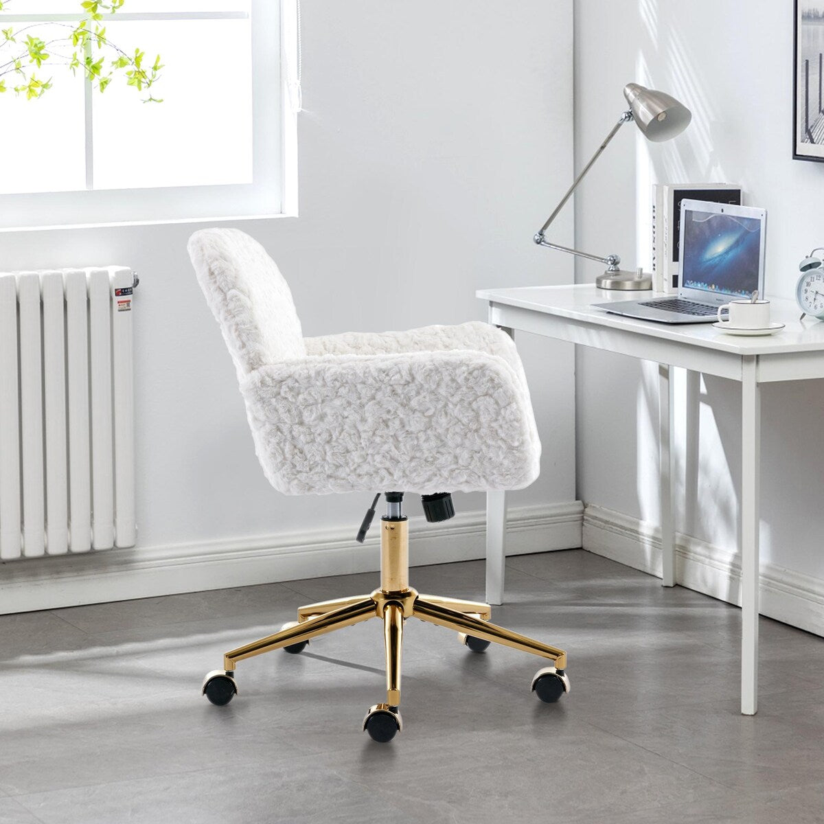 Upholstered Office Chair with Adjustable 360 Swivel Golden Base