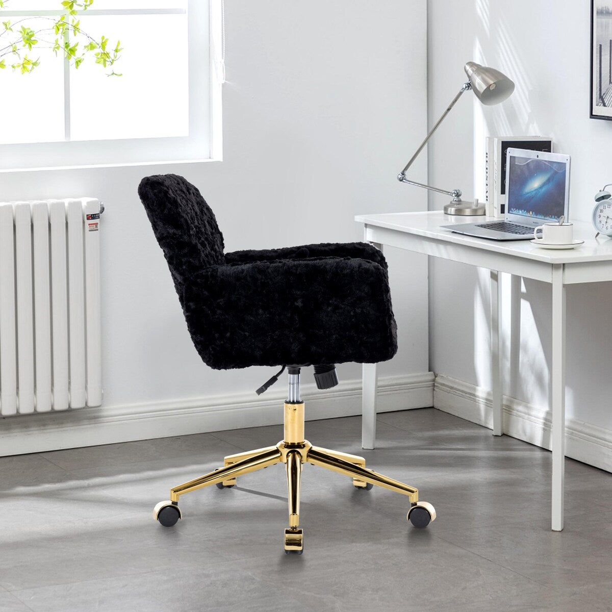 Upholstered Office Chair with Adjustable 360 Swivel Golden Base