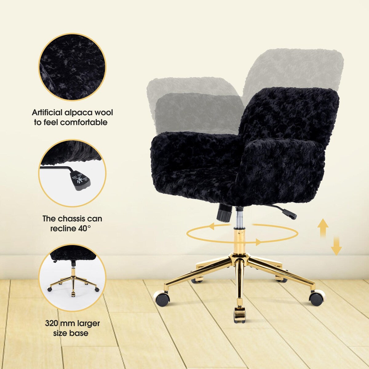 Upholstered Office Chair with Adjustable 360 Swivel Golden Base