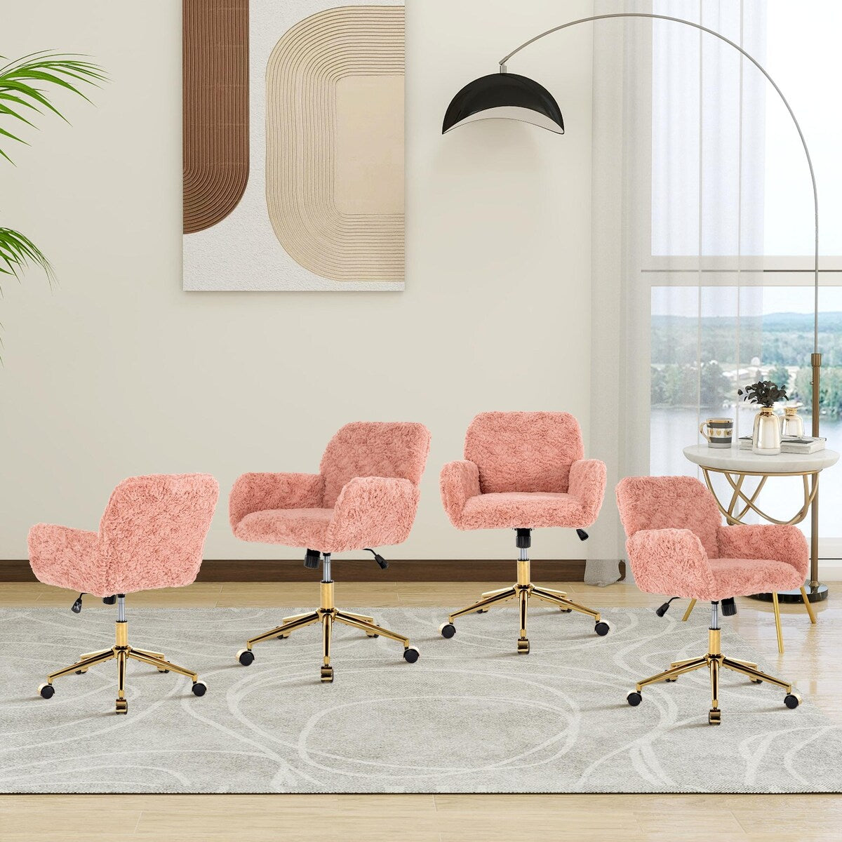 Upholstered Office Chair with Adjustable 360 Swivel Golden Base
