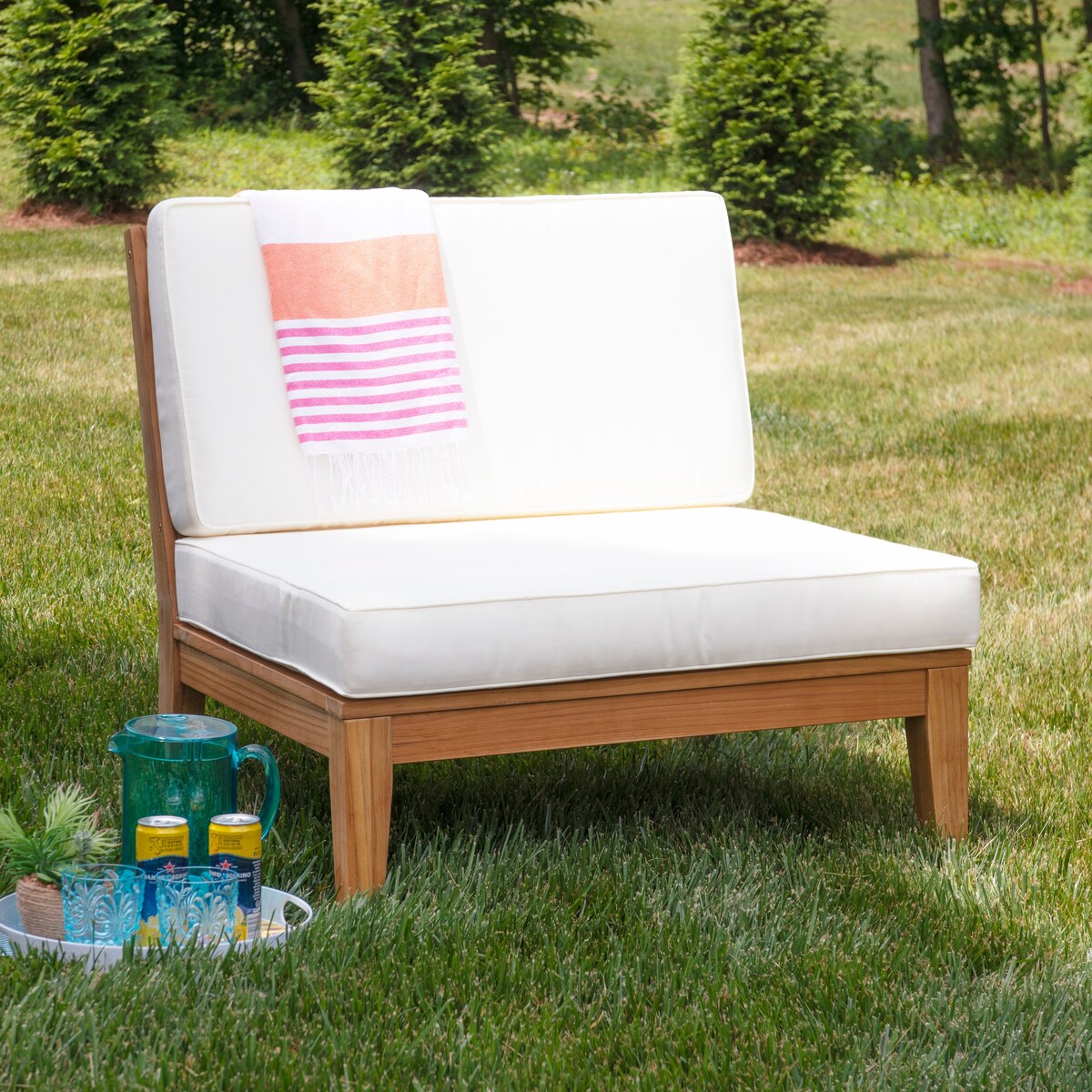 Searle Outdoor Teak Armless Chair with Cushion