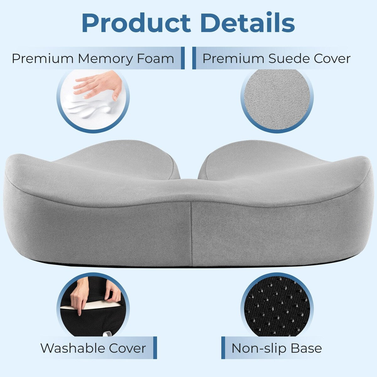 Seat Cushion Tailbone Pressure Relief Cushion Coccyx,Lower Back,Hip, Butt,Sciatica Pain Relief Pillow Memory Foam Chair Cushions