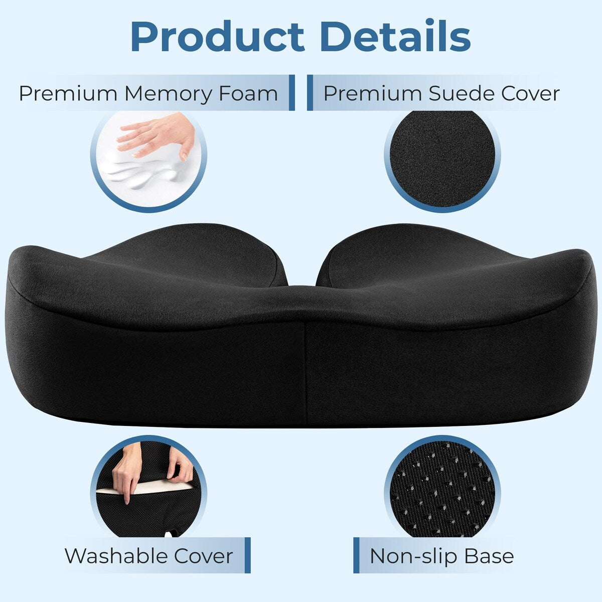 Seat Cushion Tailbone Pressure Relief Cushion Coccyx,Lower Back,Hip, Butt,Sciatica Pain Relief Pillow Memory Foam Chair Cushions