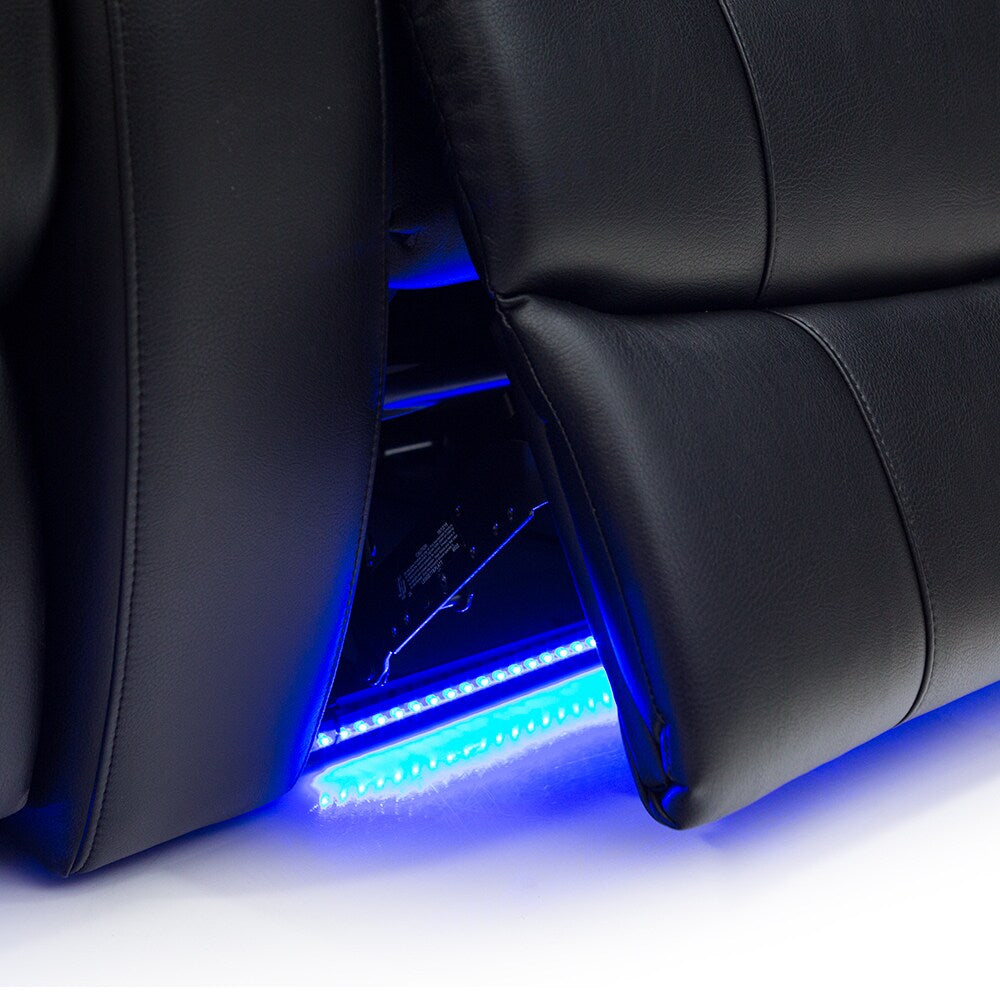 Seatcraft Orleans Leather Gel Home Theater Seating Power Recline with Cup Holders Black Row of 4