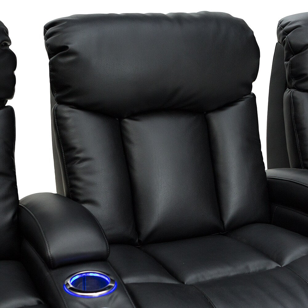 Seatcraft Orleans Leather Gel Home Theater Seating Power Recline with Cup Holders Black Row of 4